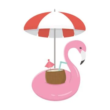 Summer travel and vacation float flamingo cocktail umbrella tropical Illustrazione stock