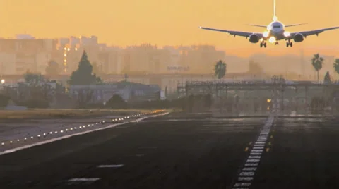 Summer Travel Landing Aircraft Airplane Jet Plane Flight Airport Runway Abroad Stock Footage