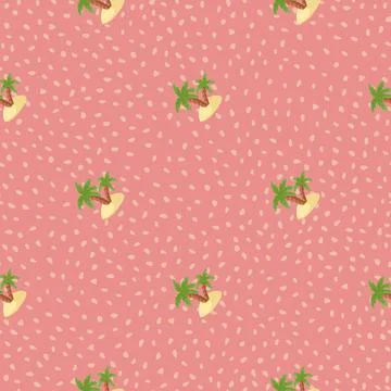 Summer travel seamless pattern with doodle green island and palm tree print.  스톡 일러스트
