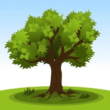 Summer tree with green leaves Illustrazione stock