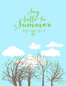 Summer trees and clouds Stock Illustration