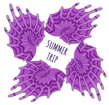 Summer trip Violet shells frame Stock Illustration