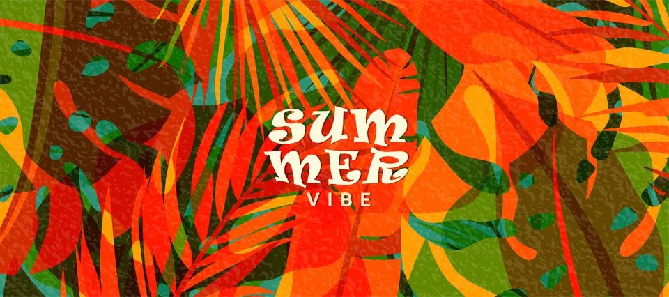 Summer tropic pattern background. Tropical jungle leaves banner design with.. Stock Illustration
