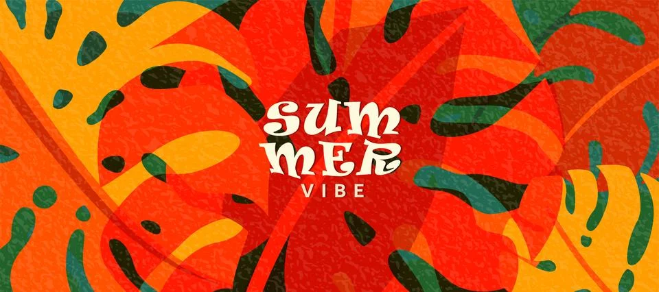 Summer tropic pattern background. Tropical jungle leaves banner design with Stock Illustration