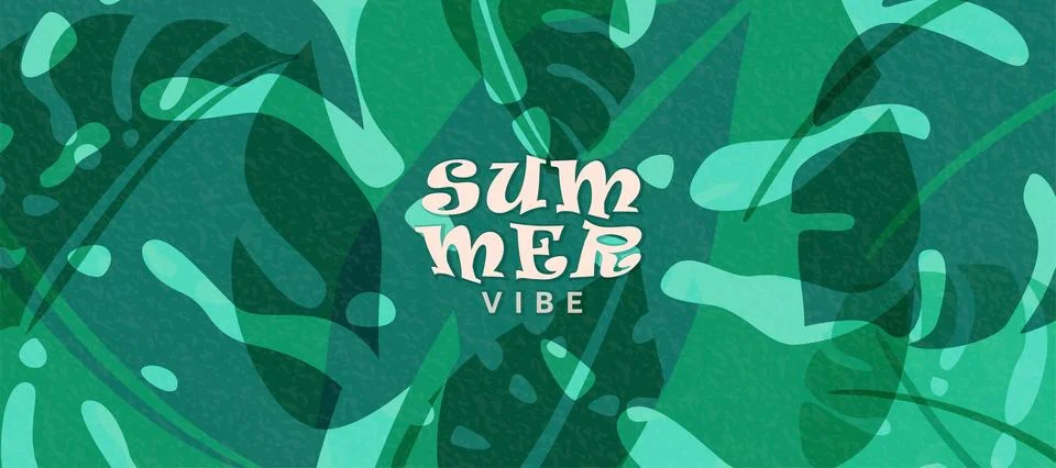 Summer tropic pattern background. Tropical jungle leaves banner design with Stock Illustration