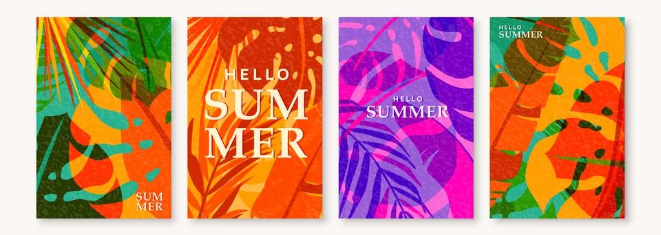 Summer tropic pattern set background. Tropical jungle leaves poster design .. Stock Illustration