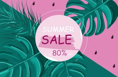 Summer tropic pattern Vector. green palm leaves decor textures vintage styles Stock Illustration