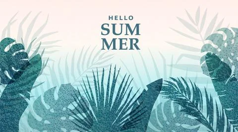 Summer tropic vector background. Palm leaves, monstera, banana border patte.. 스톡 일러스트