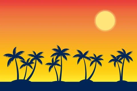 Summer tropical beach background with palms tree seascape sunrise and sunset. Stock Illustration