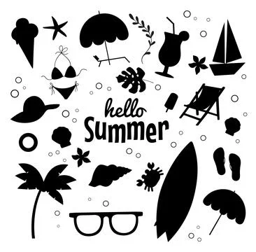 Summer tropical elements silhouette Stock Illustration