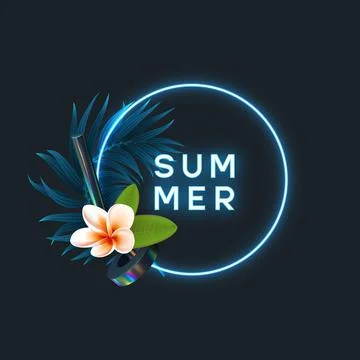 Summer tropical neon frame. Illustrazione stock