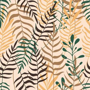 Summer tropical pattern in boho style. Earthy beige, green colors. Botanical Stock Illustration