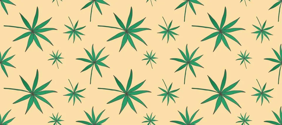 Summer tropical seamless pattern with green palm leaves Stock Illustration