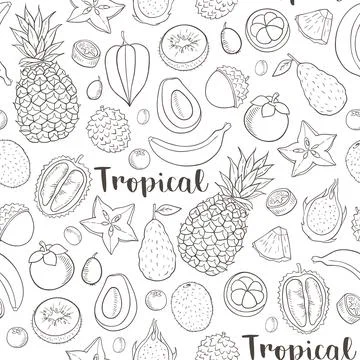 Summer tropical seamless pattern with juicy fruits. Stock Illustration