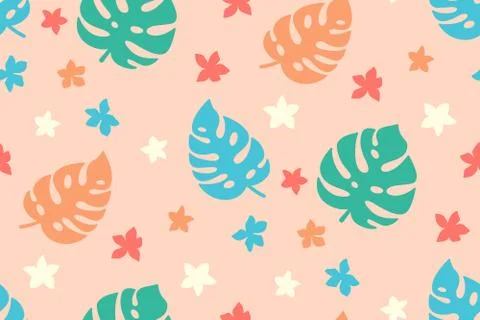 Summer tropical seamless pattern monstera flower Stock Illustration