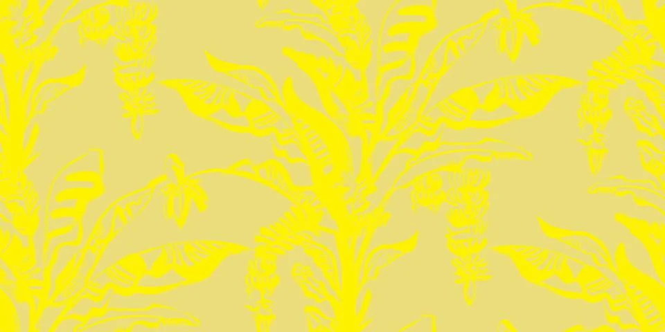 Summer tropical seamless pattern with a yellow palm tree and growing bananas Illustrazione stock