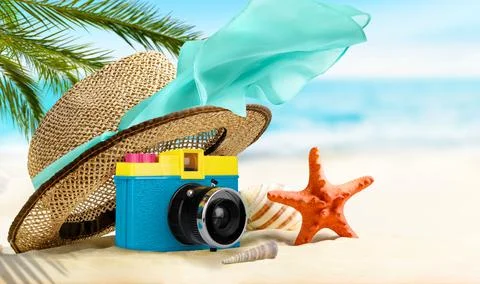 Summer tropical Vacation background. Composition on the beach Stock Photos