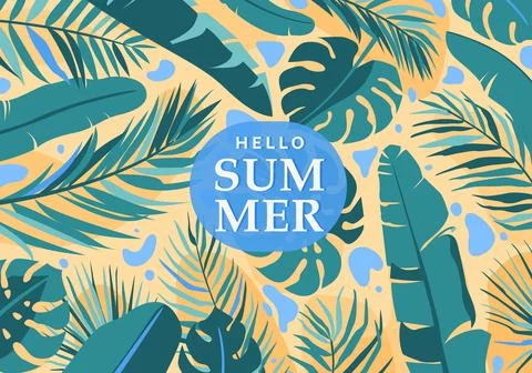 Summer tropical vector background. Tropic banner with jungle palm leaves, mon Illustrazione stock