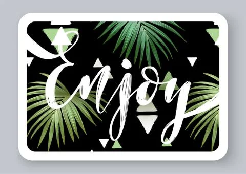 Summer tropical vector design for banner or flyer with dark green palm leaves Stock Illustration