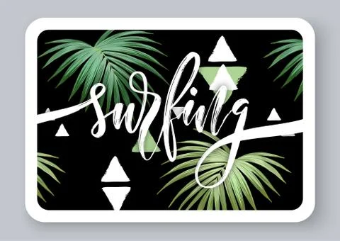 Summer tropical vector design for banner or flyer with dark green palm leaves イラスト素材