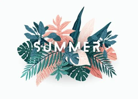 Summer tropical vector design for banner or flyer with exotic palm leaves 库存插图