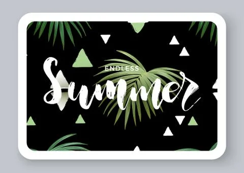Summer tropical vector design for banner or flyer with dark green palm leaves Stock Illustration