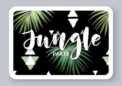 Summer tropical vector design for banner or flyer with dark green palm leaves Stock Illustration