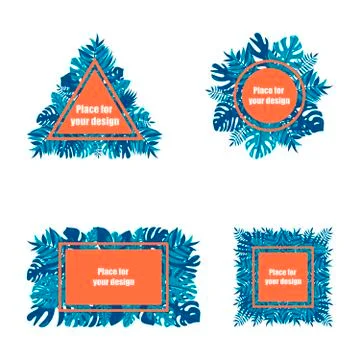 Summer tropical vector design for banner or leaflet with exotic leaves Illustrazione stock