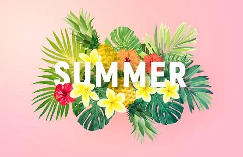 Summer tropical vector design for banner or flyer with exotic palm leaves Stock Illustration