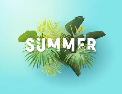Summer tropical vector design for banner or flyer with exotic palm leaves Stock Illustration