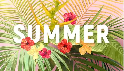 Summer tropical vector design for banner or flyer with exotic palm leaves Stock Illustration