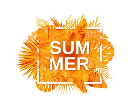 Summer tropical vector design for banner or flyer with exotic palm leaves Stock Illustration