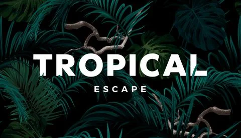 Summer tropical vector design for banner or flyer with dark green palm leaves Stock Illustration