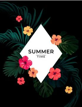 Summer tropical vector design for banner or flyer with dark green palm leaves Stock Illustration