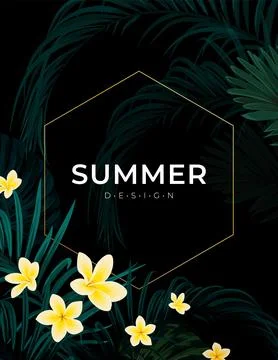 Summer tropical vector design for banner or flyer with dark green palm leaves Stock Illustration