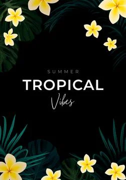 Summer tropical vector design for banner or flyer with dark green palm leaves 库存插图