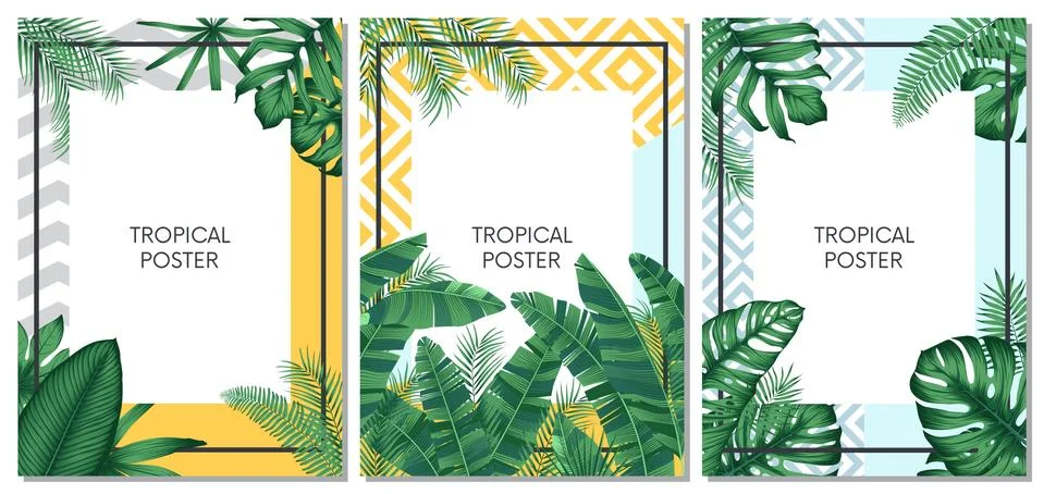 Summer tropical vector set design for cards, poster or flyer with exotic palm Stock Illustration