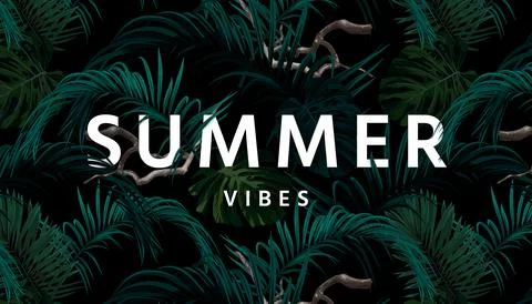 Summer tropical vector typography design with green exotic palm leaves on the Stock Illustration