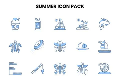 Summer Two Color Blue Scalable Icons Pack Stock Illustration