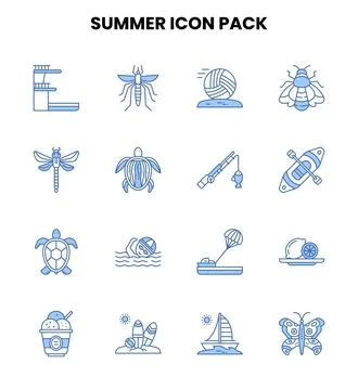 Summer Two Color Blue UI Icons Pack Stock Illustration