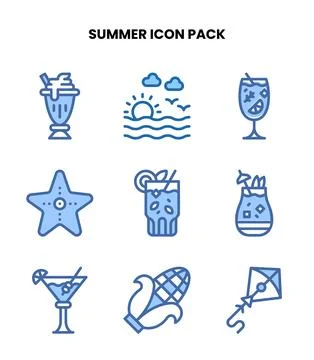Summer Two Colour Graphics Icons Pack Stock Illustration