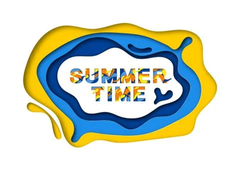 Summer typography design with abstract paper cut shapes. Vector illustration Illustrazione stock
