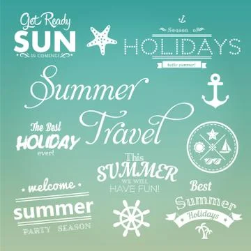 Summer typography designs. Summer logotypes set. Vintage design elements, log Stock Illustration