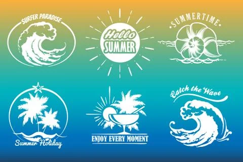 Summer Typography Emblem Set Illustrazione stock