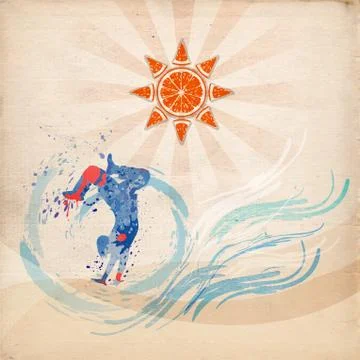Summer upside down, orange sun in the sea Stock Illustration