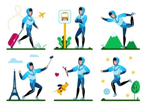 Summer Vacation Activities Flat Vector Concept Set Stock Illustration