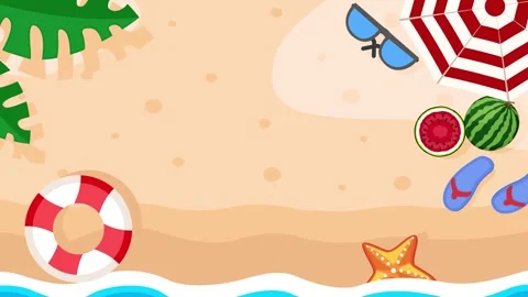 Summer vacation background. Looping animation of waves, clouds in sunglasses, an 스톡 동영상 333689164