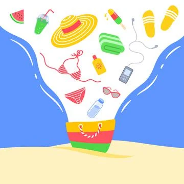 Summer vacation bag beach stuff creative banner イラスト素材