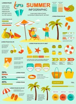 Summer vacation banner with infographic elements. Poster template with flowchart Stock Illustration