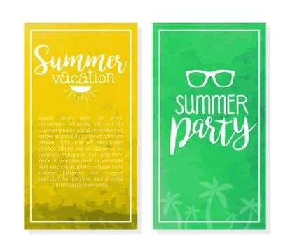 Summer Vacation Banner Template Set, Party Invitation, Flyer Watercolor Hand Stock-Illustration